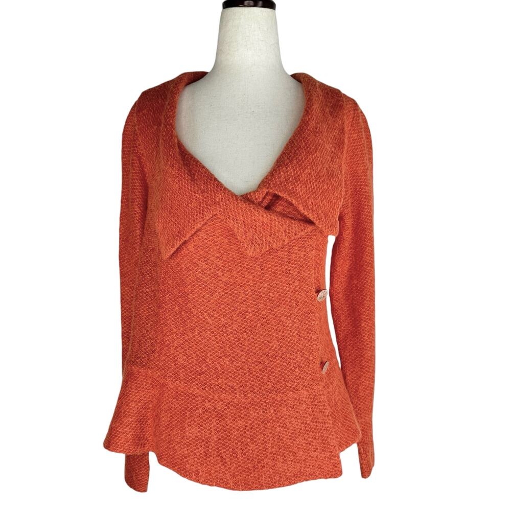 Womens Antonie et Lili Wool Knit Jacket Art to Wear Button Up Scoop Neck‎ Size 8